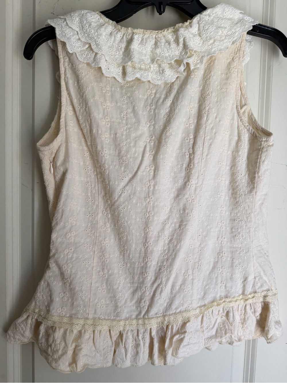 Beaubois Cream eyelet Lace-Up Ruffled Cotton Corset tank Top L cottagecore boho - Picture 11 of 11